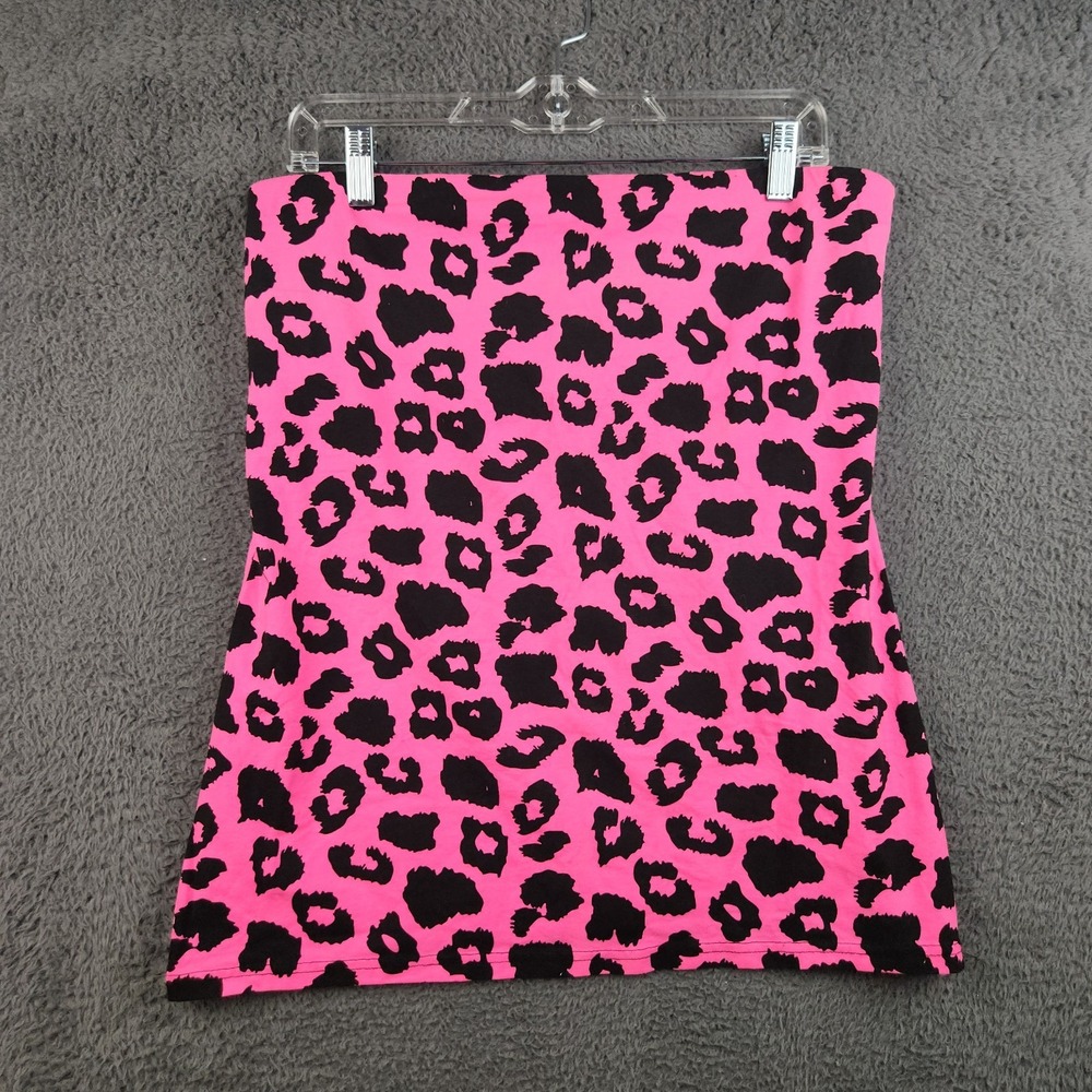 Vintage Y2K Rave Body Con Sleeveless Halter Top XL Built-in-Bra Cheetah Neon 90s
